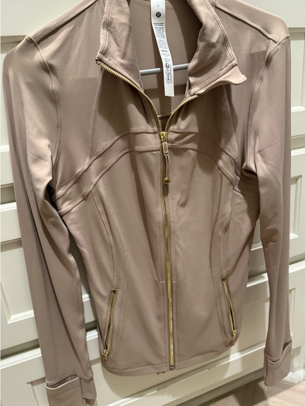 lululemon Athletica Dusty Taupe Zip-Up With Gold Accents